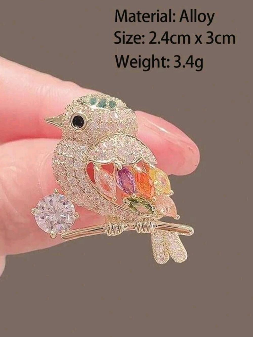 Cute Bird Rhinestone Brooch Pin - Picture 3 of 3